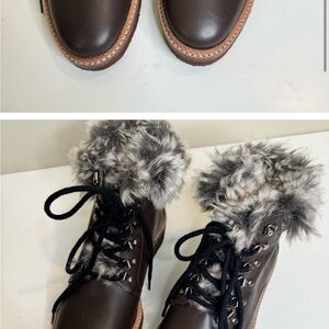 Botkier Winter Leather Lace Up Boots w/Faux Fur Lining size 9.5